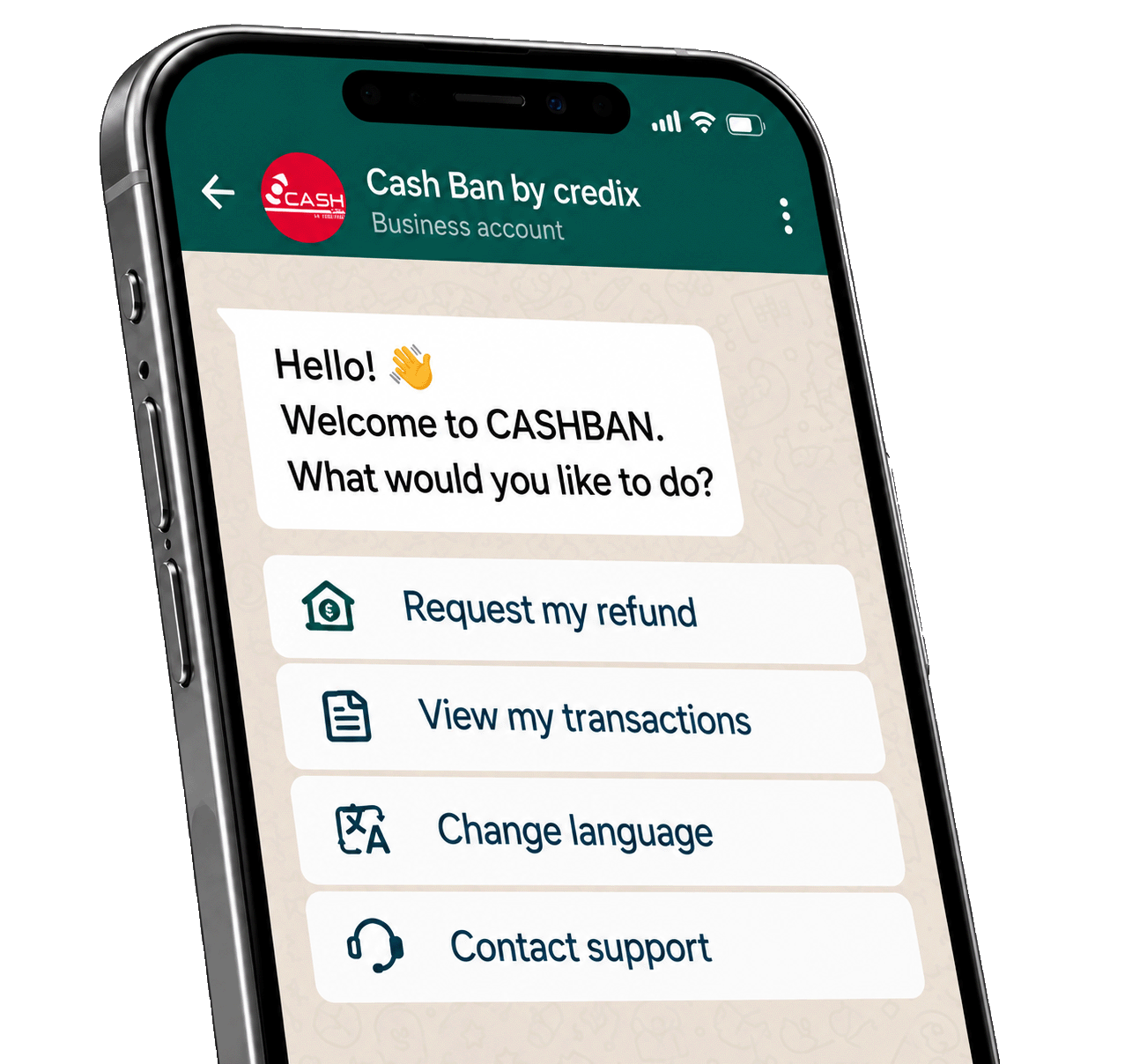 CASHBAN sur WhatsApp