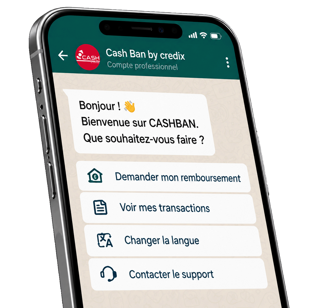 CASHBAN sur WhatsApp